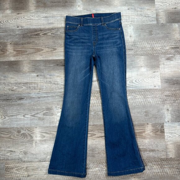 SPANX Denim Flare Leg Blue Jeans Woman High Waist Size M x 31" - Picture 4 of 12